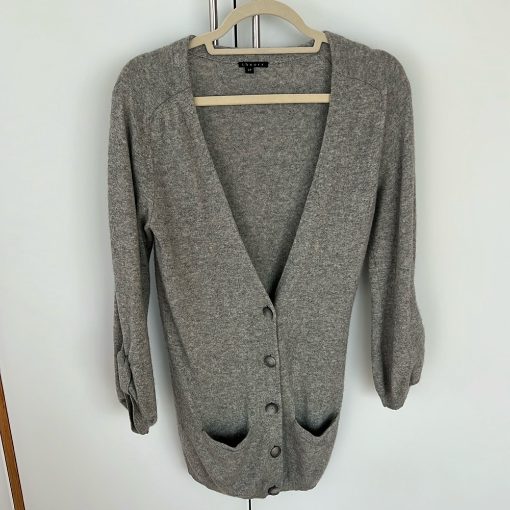 Theory grey cashmere cardigan sweater